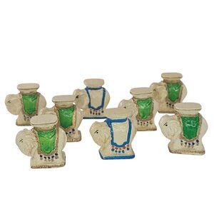 Decorative Miniature Elephant Plant Stand Figurines Set Of 8 Green Blue Accents
